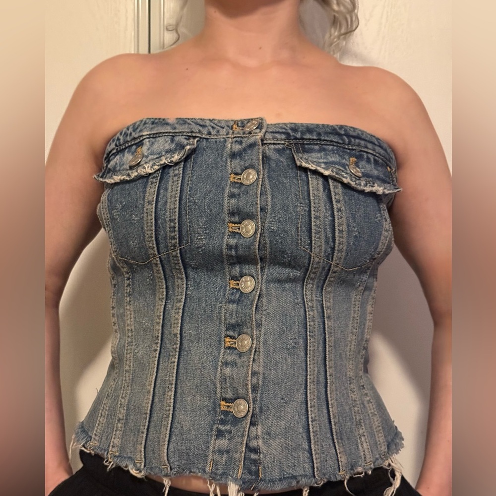 NWT Zara strapless denim top sz L🌹